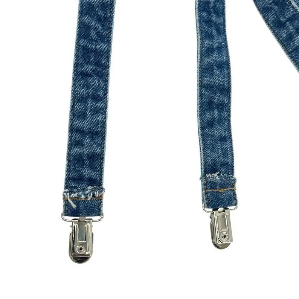 Adjustable Blue Denim Suspenders Women, Teens & Kids Unisex with Clip Closures
